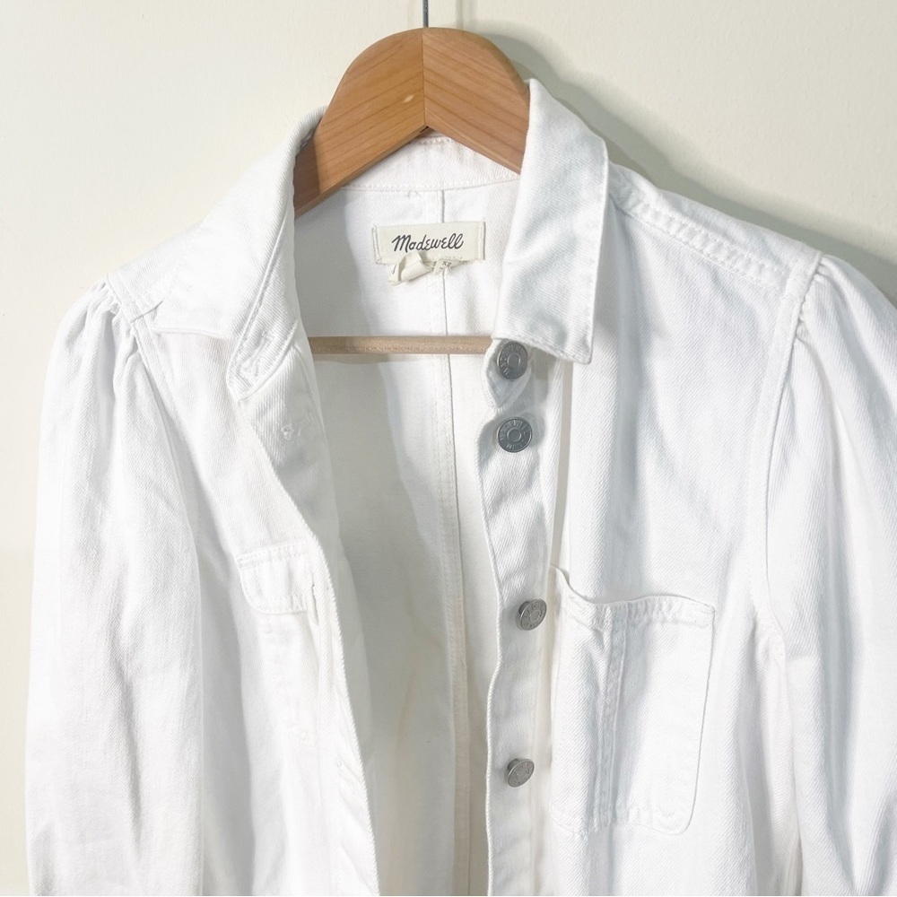 Madewell White Denim Puff-Sleeve Chore Jacket Size XS - Picture 3 of 7